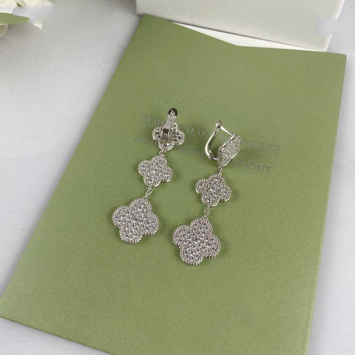 ¡®Lume Jewelry¡¯CLOVER 3 MOTIF DIAMOND SILVER DROP EARRINGS