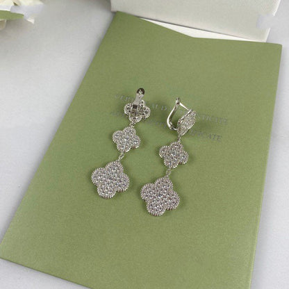 ¡®Lume Jewelry¡¯CLOVER 3 MOTIF DIAMOND SILVER DROP EARRINGS