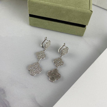 ¡®Lume Jewelry¡¯CLOVER 3 MOTIF DIAMOND SILVER DROP EARRINGS