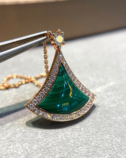 [Lume Jewelry]DREAM MALACHITE DIAMOND PAVED PINK GOLD NECKLACE