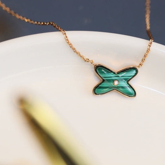 ¡®Lume Jewelry¡¯JEUX MALACHITE 1 DIAMOND PINK GOLD NECKLACE