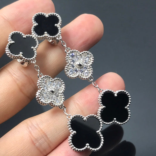 ¡®Lume Jewelry¡¯CLOVER 3 MOTIF DIAMOND ONYX SILVER EARRINGS