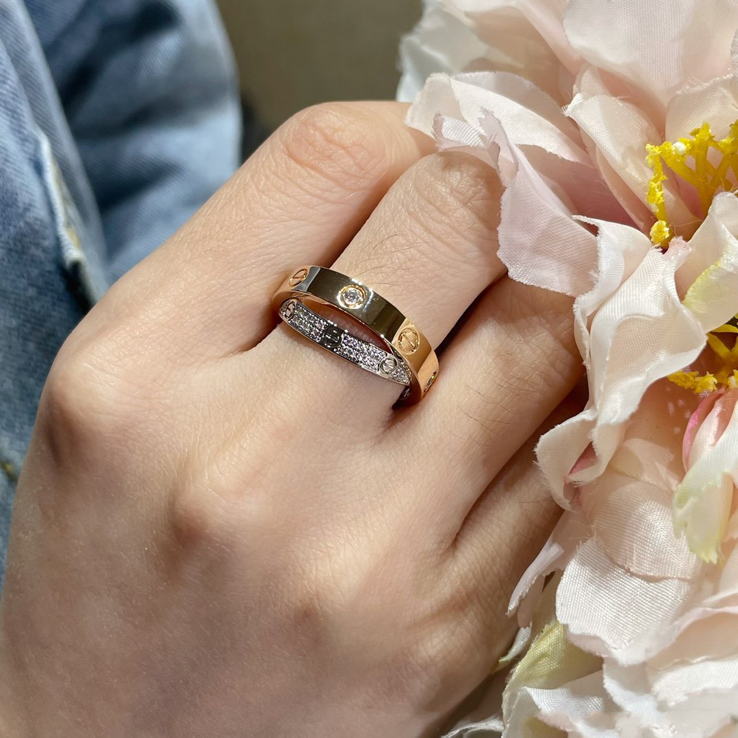 ¡®Lume Jewelry¡¯LOVE PINK GOLD SILVER DIAMOND DOUBLE RING