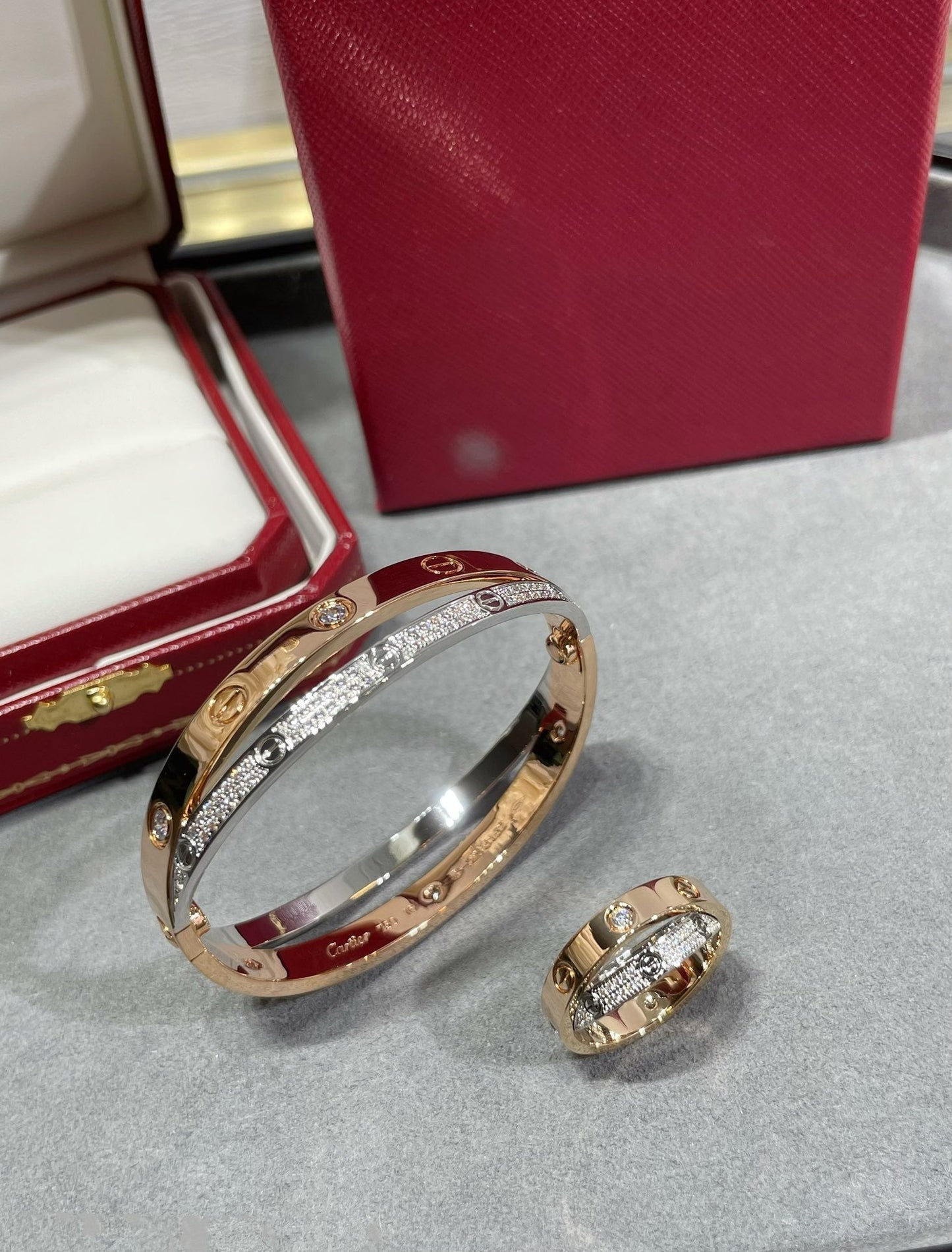 ¡®Lume Jewelry¡¯LOVE PINK GOLD SILVER DIAMOND DOUBLE RING