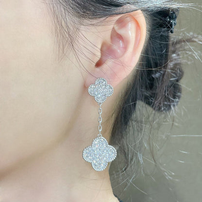 ¡®Lume Jewelry¡¯CLOVER 2 MOTIFS DIAMOND PAVED SILVER EARRINGS