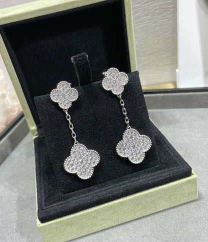 ¡®Lume Jewelry¡¯CLOVER 2 MOTIFS DIAMOND PAVED SILVER EARRINGS