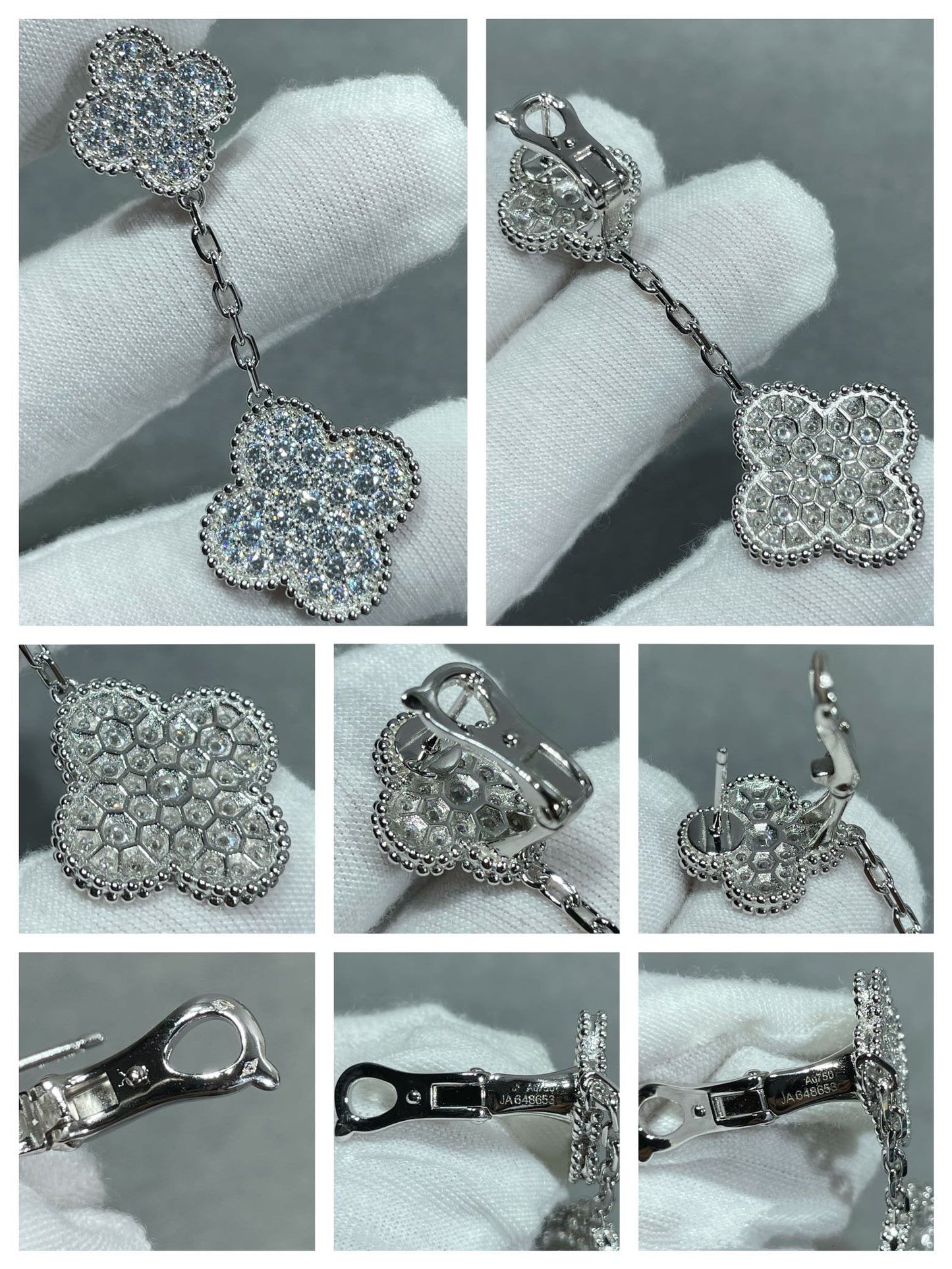 ¡®Lume Jewelry¡¯CLOVER 2 MOTIFS DIAMOND PAVED SILVER EARRINGS