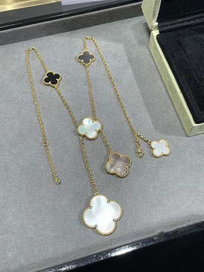 ¡®Lume Jewelry¡¯CLOVER 6 MOTIF MOP ONYX GOLD NECKLACE