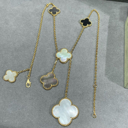 ¡®Lume Jewelry¡¯CLOVER 6 MOTIF MOP ONYX GOLD NECKLACE