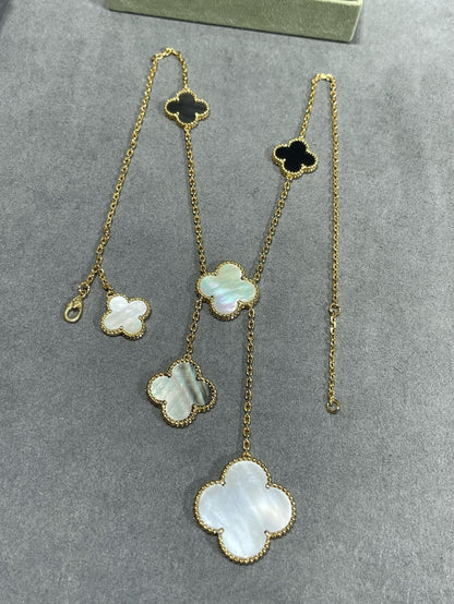 ¡®Lume Jewelry¡¯CLOVER 6 MOTIF MOP ONYX GOLD NECKLACE