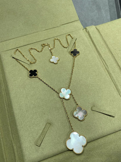 ¡®Lume Jewelry¡¯CLOVER 6 MOTIF MOP ONYX GOLD NECKLACE