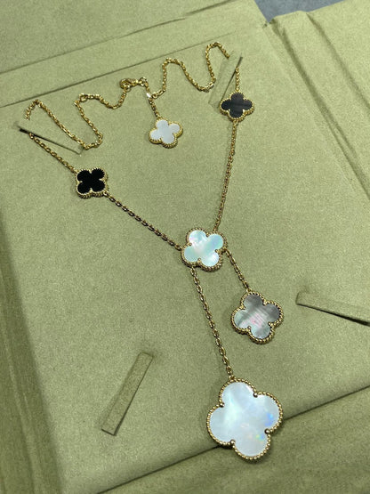 ¡®Lume Jewelry¡¯CLOVER 6 MOTIF MOP ONYX GOLD NECKLACE