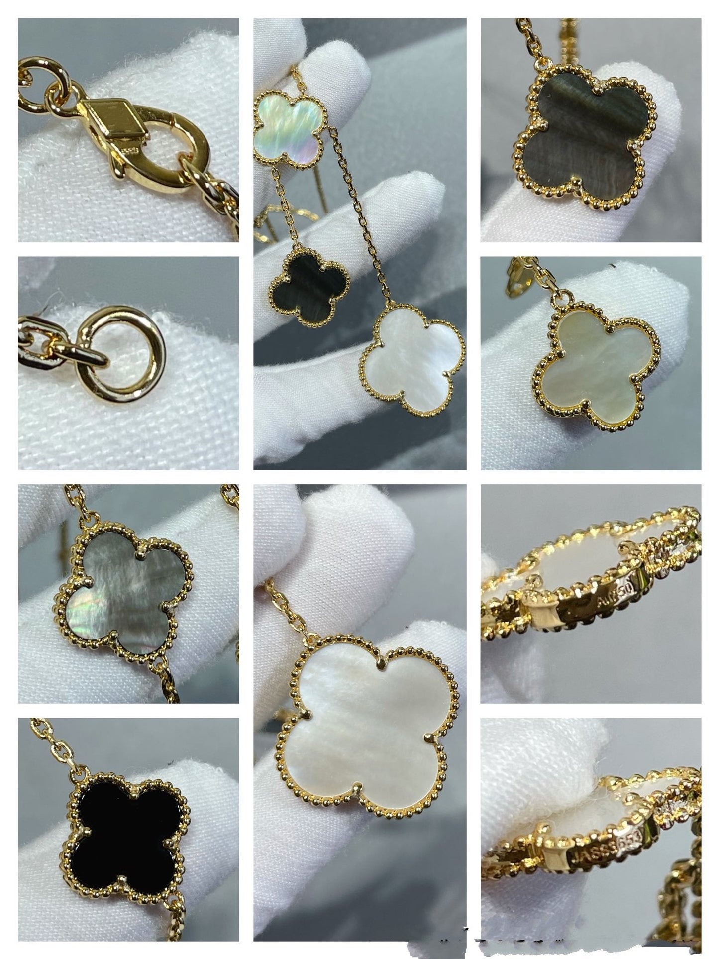 ¡®Lume Jewelry¡¯CLOVER 6 MOTIF MOP ONYX GOLD NECKLACE
