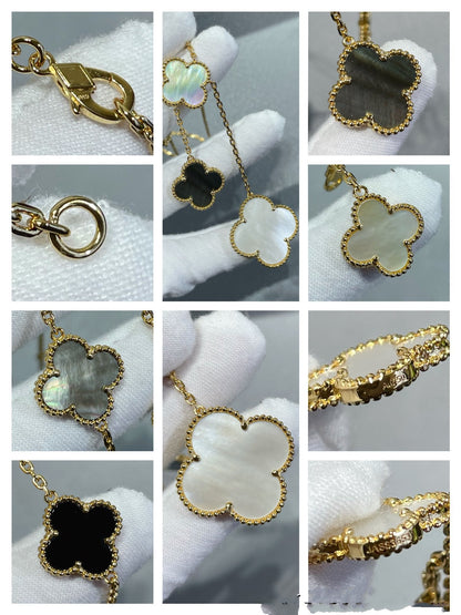¡®Lume Jewelry¡¯CLOVER 6 MOTIF MOP ONYX GOLD NECKLACE