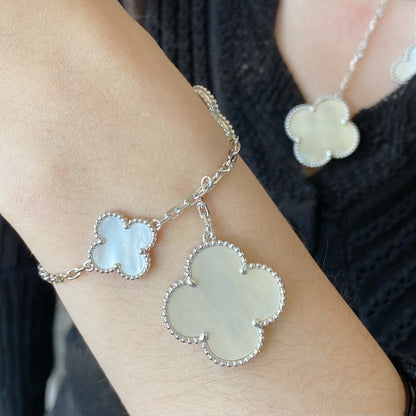 ¡®Lume Jewelry¡¯CLOVER 5 MOTIF WHITE MOP SILVER BRACELET