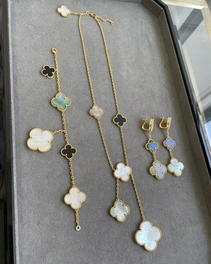 ¡®Lume Jewelry¡¯CLOVER 3 MOTIF MOP ONYX DARK MOP PINK GOLD EARRINGS