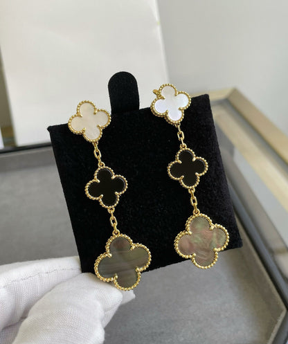 ¡®Lume Jewelry¡¯CLOVER 3 MOTIF MOP ONYX DARK MOP PINK GOLD EARRINGS