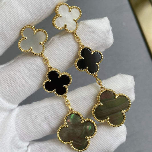 ¡®Lume Jewelry¡¯CLOVER 3 MOTIF MOP ONYX DARK MOP PINK GOLD EARRINGS