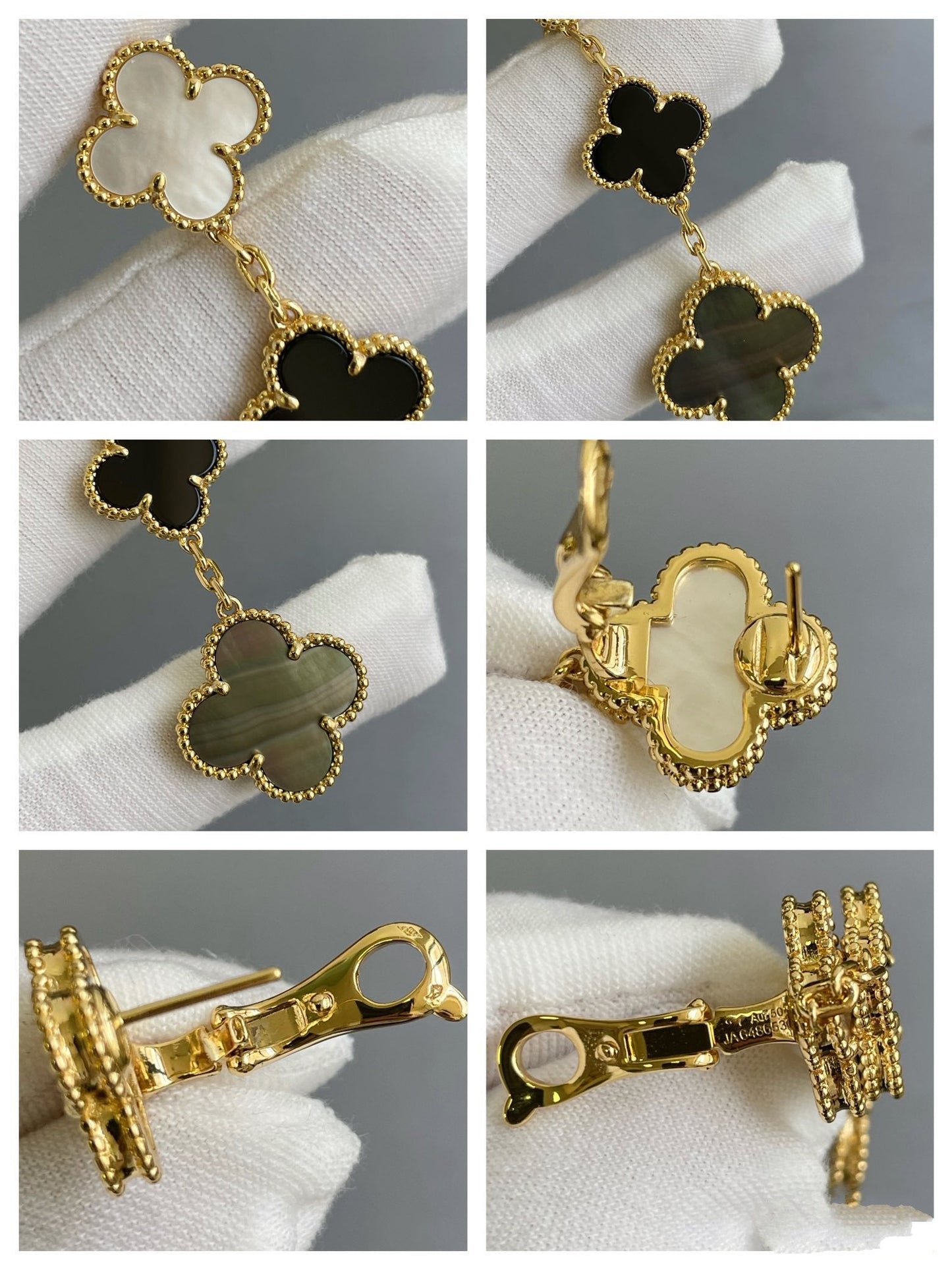¡®Lume Jewelry¡¯CLOVER 3 MOTIF MOP ONYX DARK MOP PINK GOLD EARRINGS