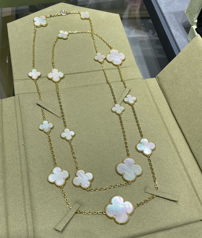 ¡®Lume Jewelry¡¯CLOVER 16 MOTIF WHITE MOP GOLD NECKLACE