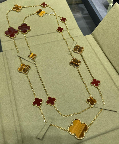 ¡®Lume Jewelry¡¯CLOVER 16 MOTIF CARNELIAN TIGER EYE ROSE GOLD NECKLACE