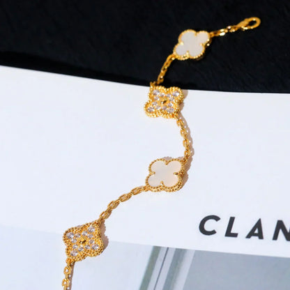 [Lume Jewelry]New CLOVER WHITE PEARL MOP 5 MOTIF BRACELET COLLECTION