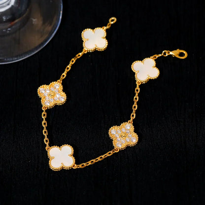 [Lume Jewelry]New CLOVER WHITE PEARL MOP 5 MOTIF BRACELET COLLECTION
