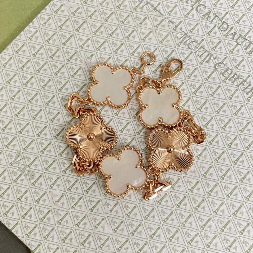 [Lume Jewelry]New CLOVER WHITE PEARL MOP 5 MOTIF BRACELET COLLECTION
