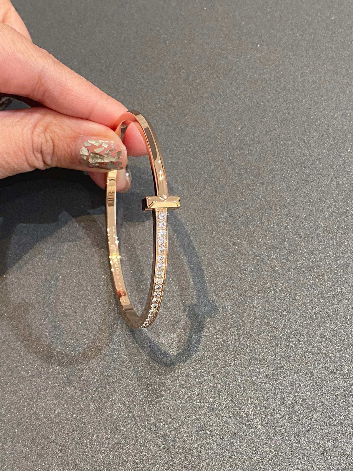 [Lume Jewelry]NARROW T1 HINGED BANGLE DIAMOND PINK GOLD