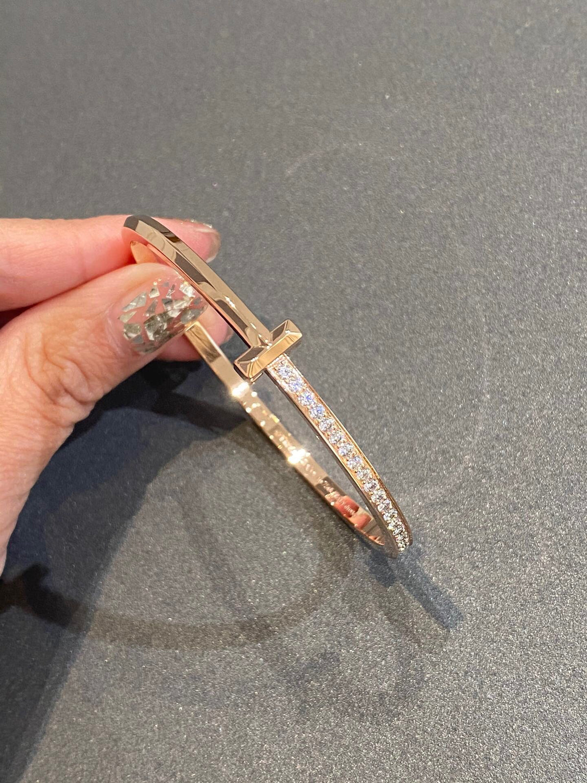 [Lume Jewelry]NARROW T1 HINGED BANGLE DIAMOND PINK GOLD