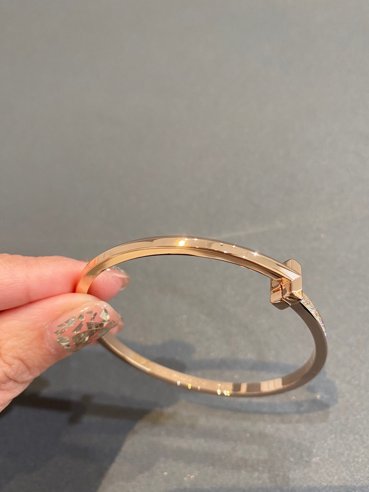 [Lume Jewelry]NARROW T1 HINGED BANGLE DIAMOND PINK GOLD