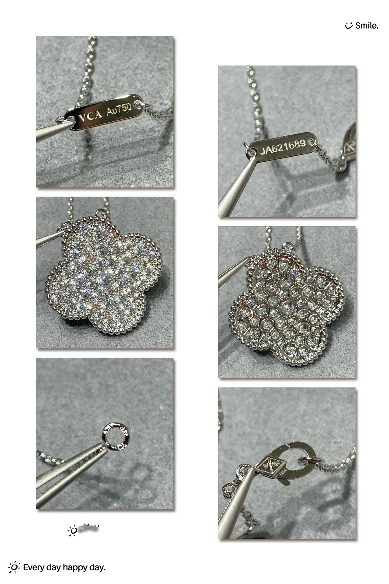 ¡®Lume Jewelry¡¯CLOVER 25MM LARGE PENDANT DIAMOND PAVED SILVER NECKLACE
