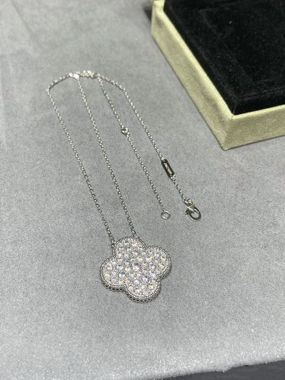 ¡®Lume Jewelry¡¯CLOVER 25MM LARGE PENDANT DIAMOND PAVED SILVER NECKLACE