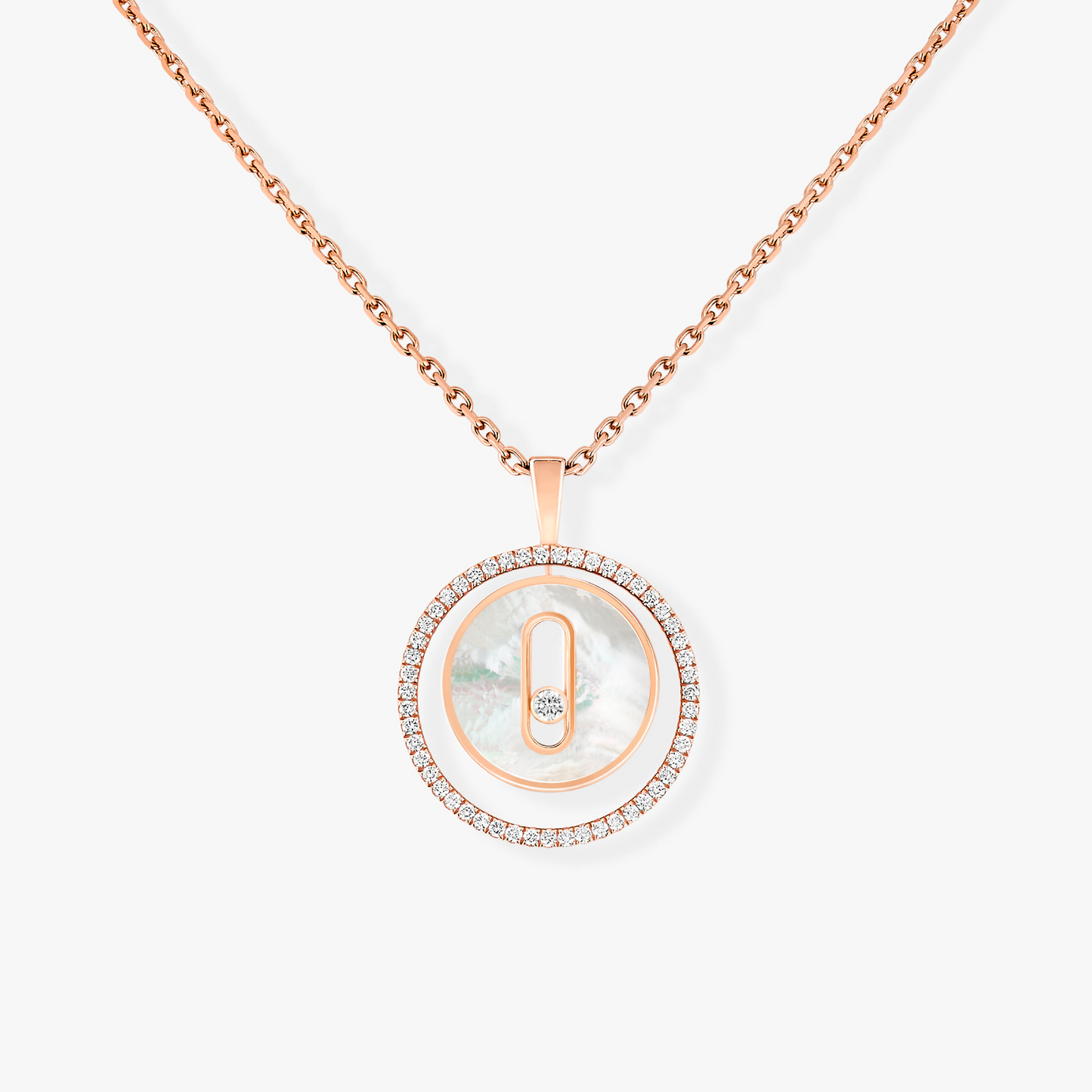 [Lume Jewelry]LUCKY MOVE 1 DIAMOND WHITE MOTHER OF PEARL PINK GOLD DIAMOND NECKLACE
