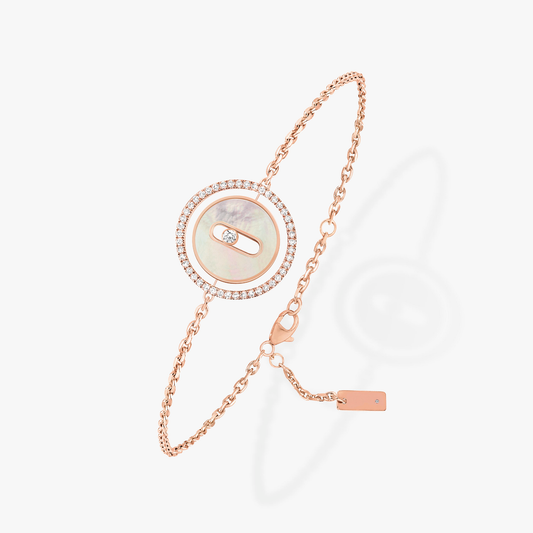 [Lume Jewelry]LUCKY MOVE WHITE MOTHER OF PEARL PINK GOLD DIAMOND BRACELET(Adjustable)