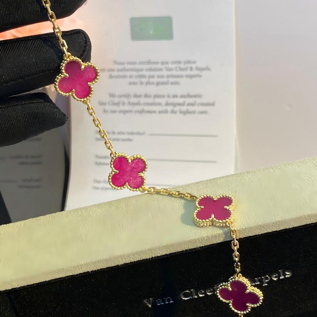 [Lume Jewelry]NEW CLOVER 5 MOTIFS PINK ENAMEL BRACELET