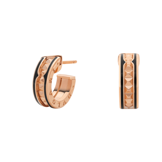 [Lume Jewelry]ZERO 1 ROCK PINK GOLD EARRINGS WITH STUDDED SPIRAL AND BLACK CERAMIC