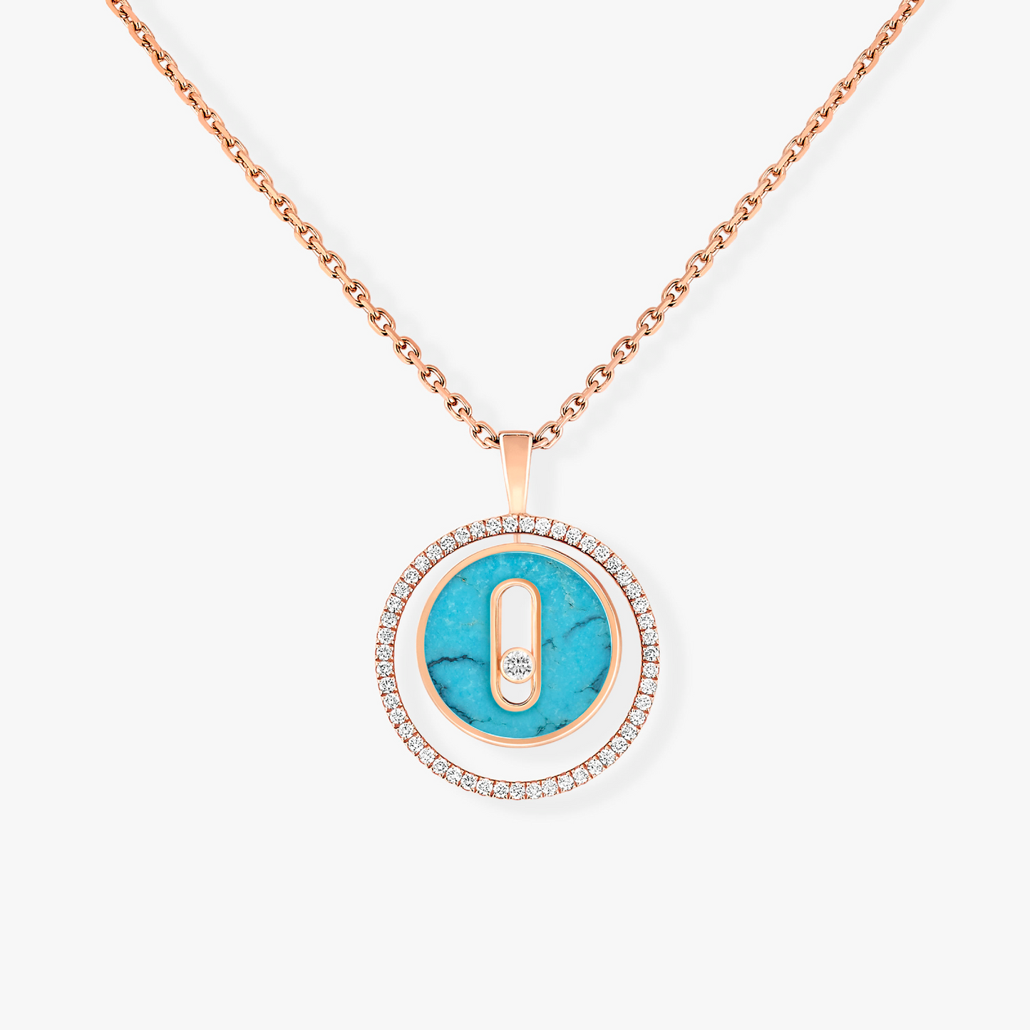 [Lume Jewelry]LUCKY MOVE 1 DIAMOND TURQUOISE PINK GOLD DIAMOND NECKLACE