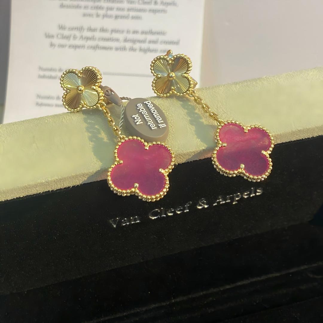 [Lume Jewelry]NEW CLOVER 2 MOTIF PINK ENAMEL EARRINGS