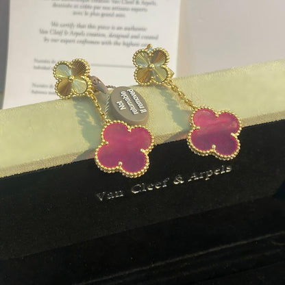 [Lume Jewelry]NEW CLOVER 2 MOTIF PINK ENAMEL EARRINGS