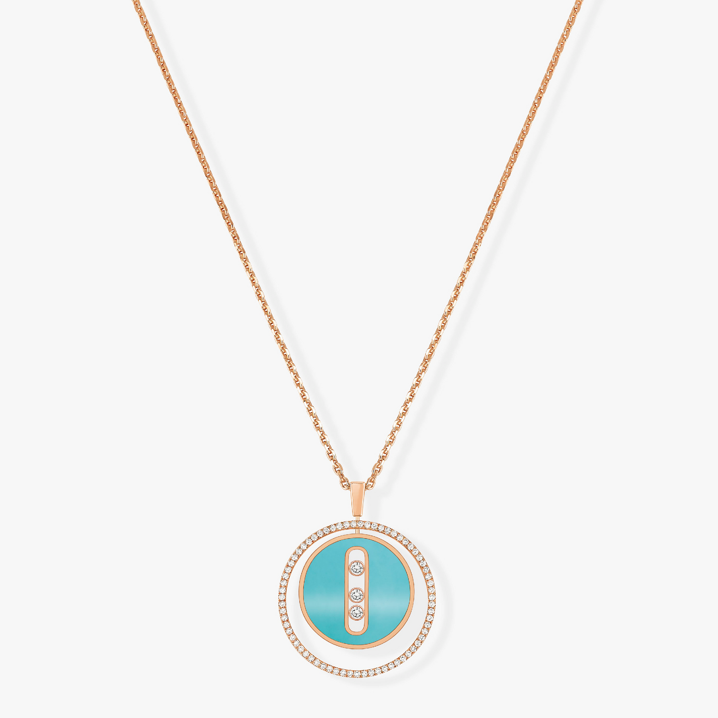 [Lume Jewelry]LUCKY MOVE 3 DIAMONDS TURQUOISE PINK GOLD DIAMOND NECKLACE