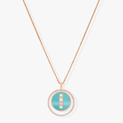 [Lume Jewelry]LUCKY MOVE 3 DIAMONDS TURQUOISE PINK GOLD DIAMOND NECKLACE