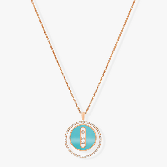 [Lume Jewelry]LUCKY MOVE 3 DIAMONDS TURQUOISE PINK GOLD DIAMOND NECKLACE
