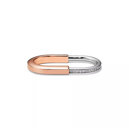 [Lume Jewelry]LOCK RING TOW-FINGER ROSE AND WHITE GOLD DIAMONDS