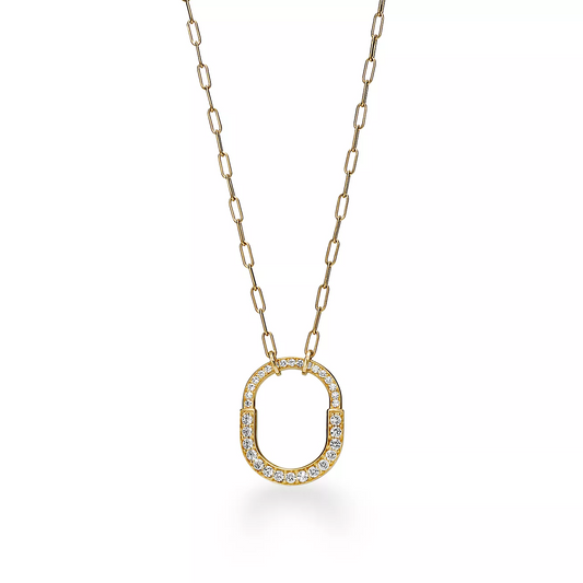 [Lume Jewelry]LOCK NECKLACE MEDIUM PENDANT GOLD PAVED DIAMONDS