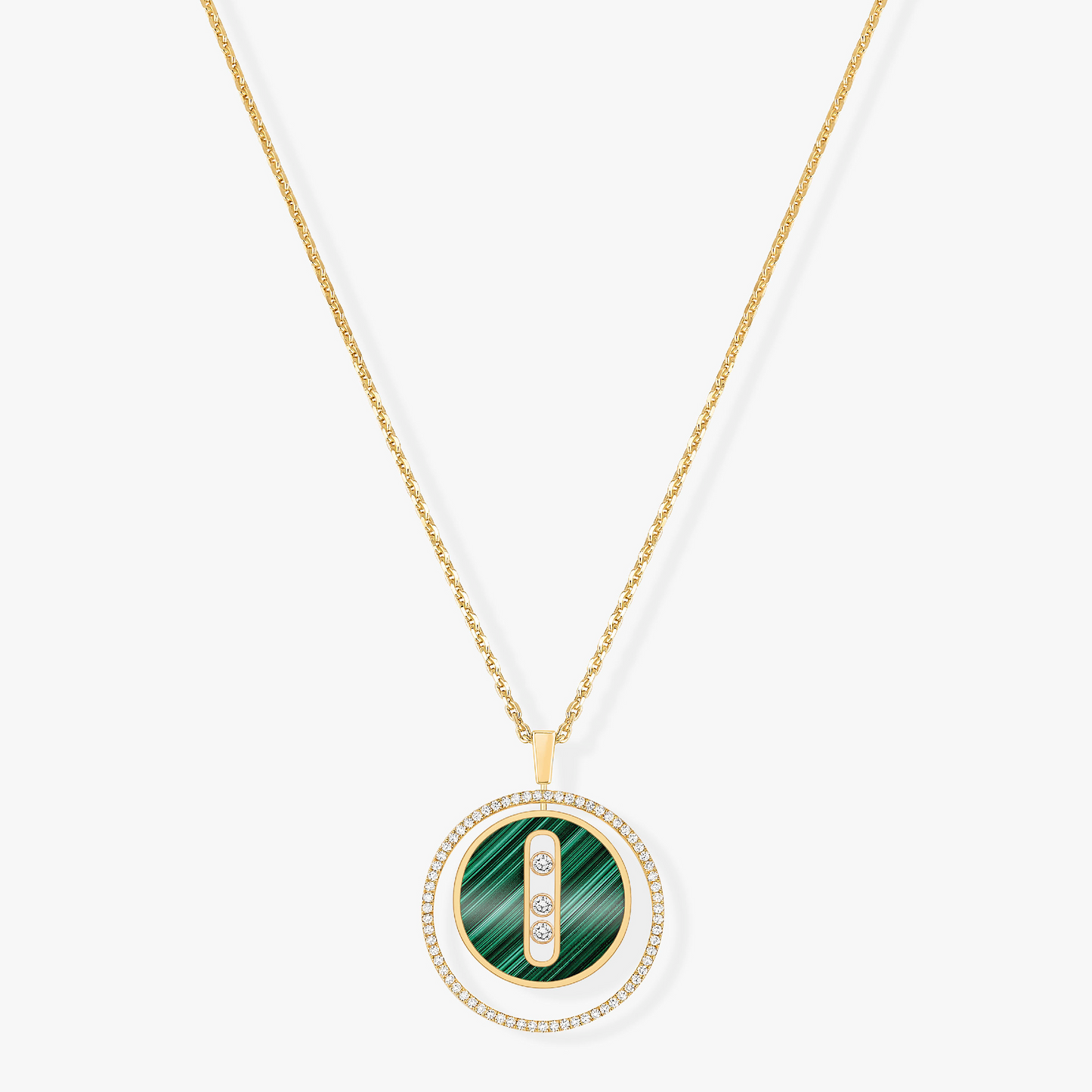 [Lume Jewelry]LUCKY MOVE 3 DIAMOND MALACHITE GOLD DIAMOND NECKLACE