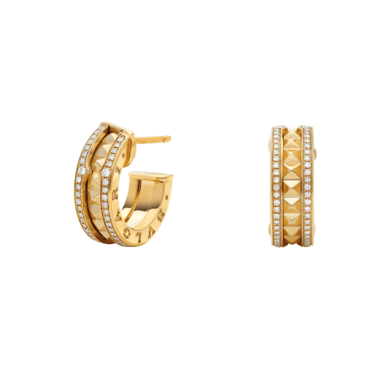 [Lume Jewelry]ZERO 1 ROCK GOLD EARRINGS WITH STUDDED SPIRAL AND PAVED DIAMONDS