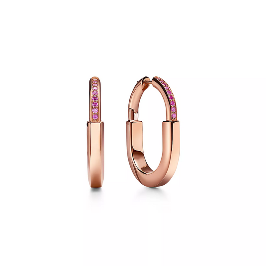 [Lume Jewelry]LOCK MEDIUM PINK DIAMOND PINK GOLD EARRINGS