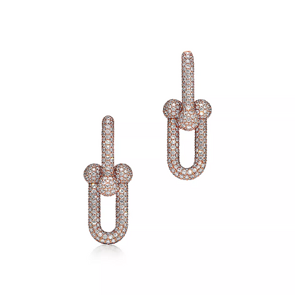 [Lume Jewelry]LARGE LINK EARRINGS PINK GOLD WITH PAVED DIAMONDS