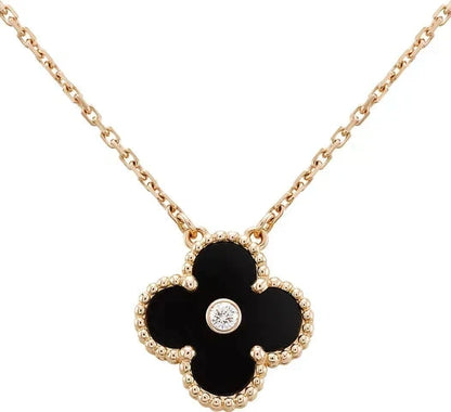 ¡®Lume Jewelry¡¯CLOVER 15MM DIAMOND ONYX NECKLACE